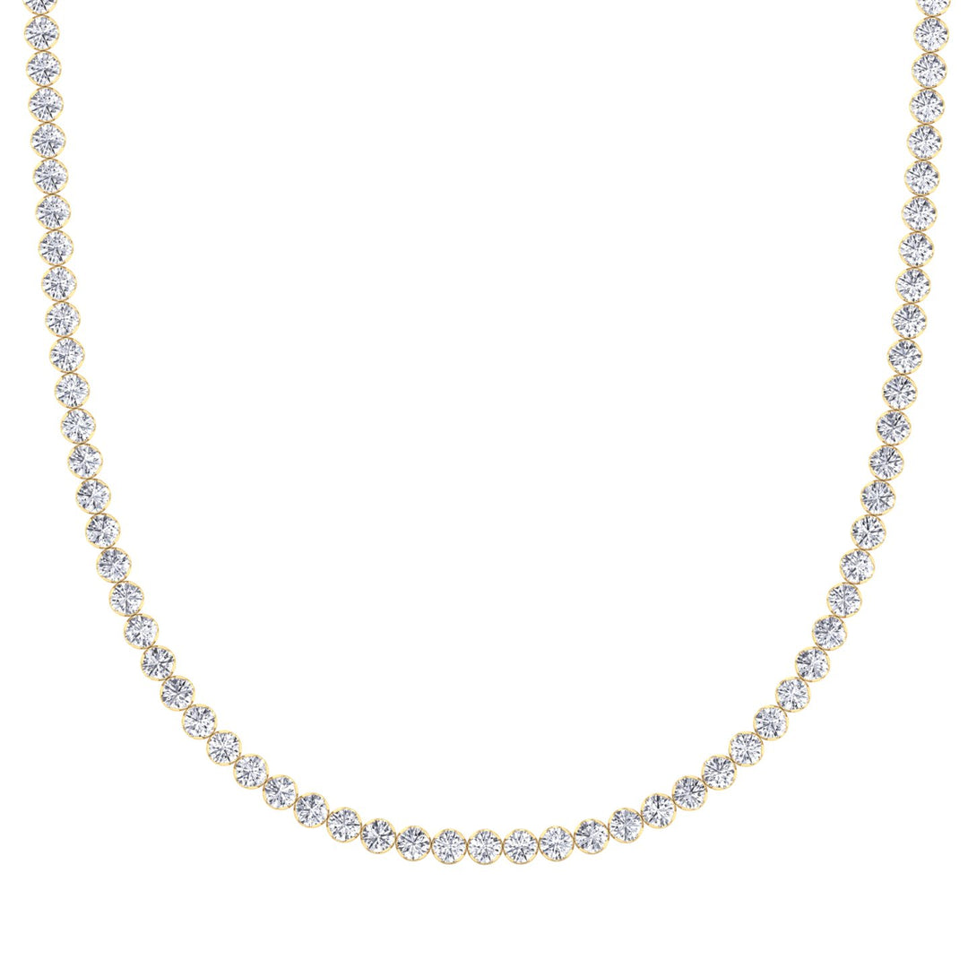 Illusion Set Round Shape Lab Grown Diamond Tennis Necklace Yellow Gold 14K 18K