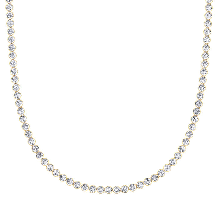 Illusion Set Round Shape Lab Grown Diamond Tennis Necklace Yellow Gold 14K 18K