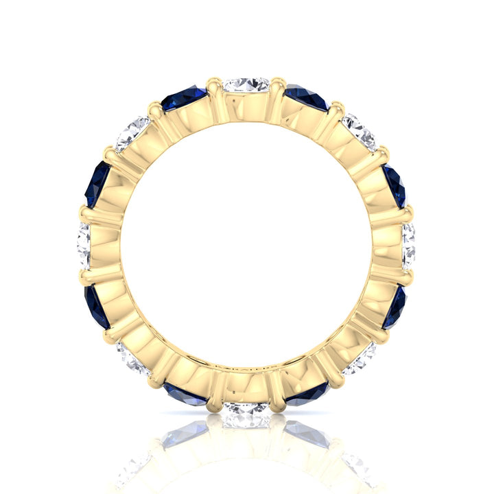 Alternating Round Shape Lab Grown Blue Sapphire and Diamonds Eternity Band Yellow Gold 