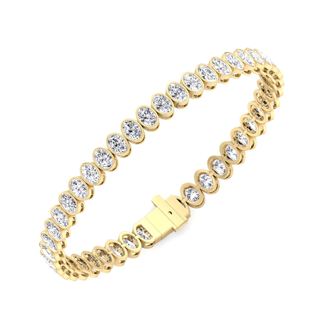 Oval Shape Bezel Set Lab Grown Diamond Tennis Bracelet 18K Solid Gold