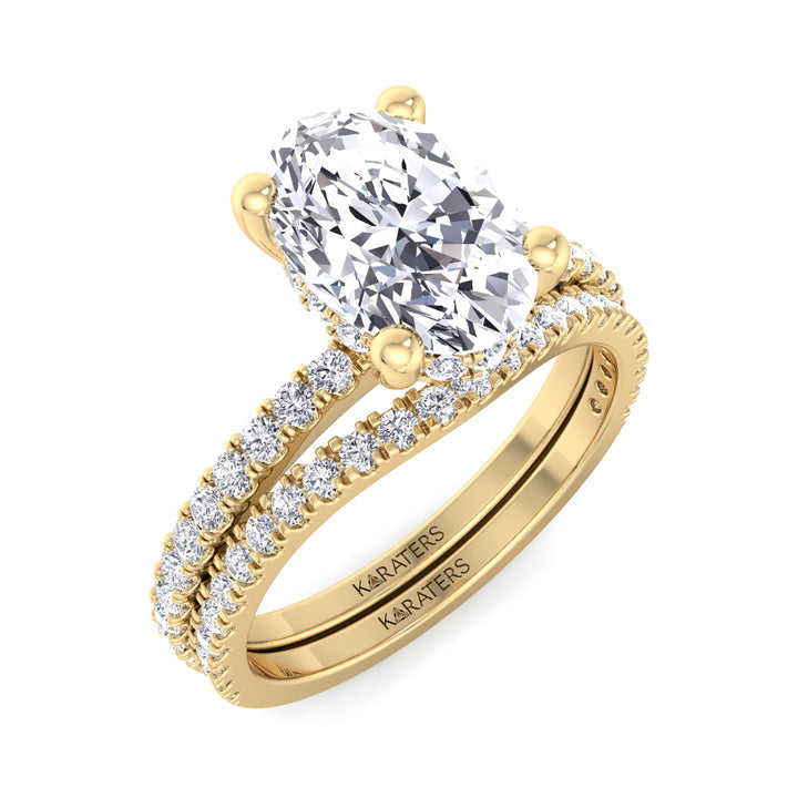 3.63CT Total Weight  Oval Halo Lab Grown Diamond Wedding Set Yellow Gold 14K