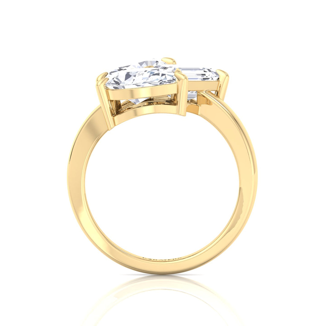 Toi et Moi Three Stone - Pear, Oval & Round Lab Grown Diamond Engagement Ring Yellow Gold