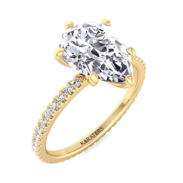 Pear Shape Lab Grown Diamond Engagement Ring with Round Side Stones