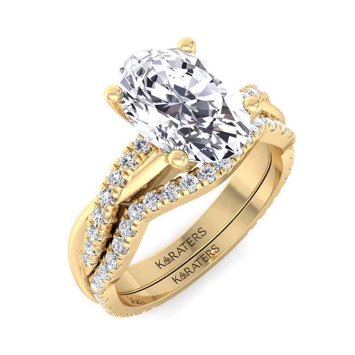 3.63CT Total Weight Oval with Oval Side Stones Grown Diamond Wedding Set Yellow Gold 18K