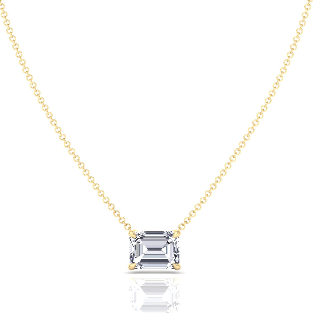 Floating Emerald Shape Lab Grown Diamond Pendant Yellow Gold 18K