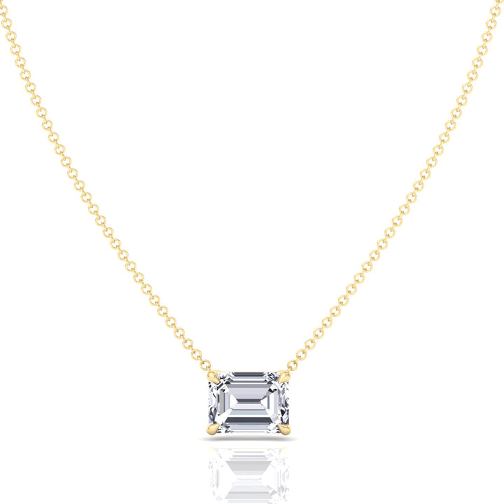 Floating Emerald Shape Lab Grown Diamond Pendant Yellow Gold 18K