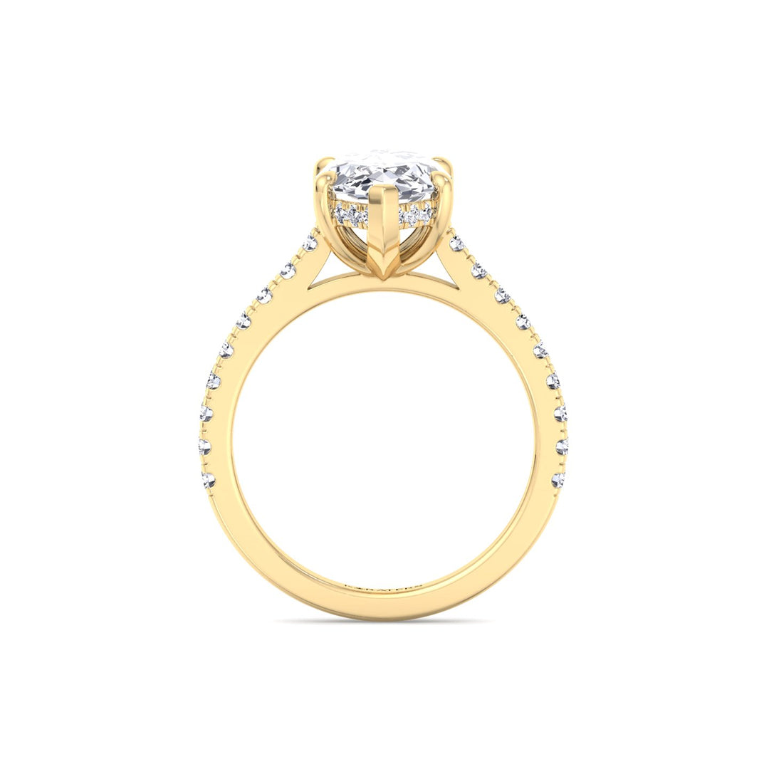 Marquise Shape Lab Grown Diamond Engagement Ring With Hidden Halo & Sidestones Yellow Gold 
