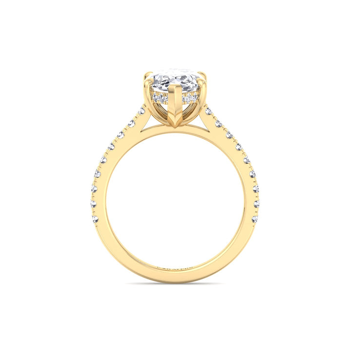 Marquise Shape Lab Grown Diamond Engagement Ring With Hidden Halo & Sidestones Yellow Gold 