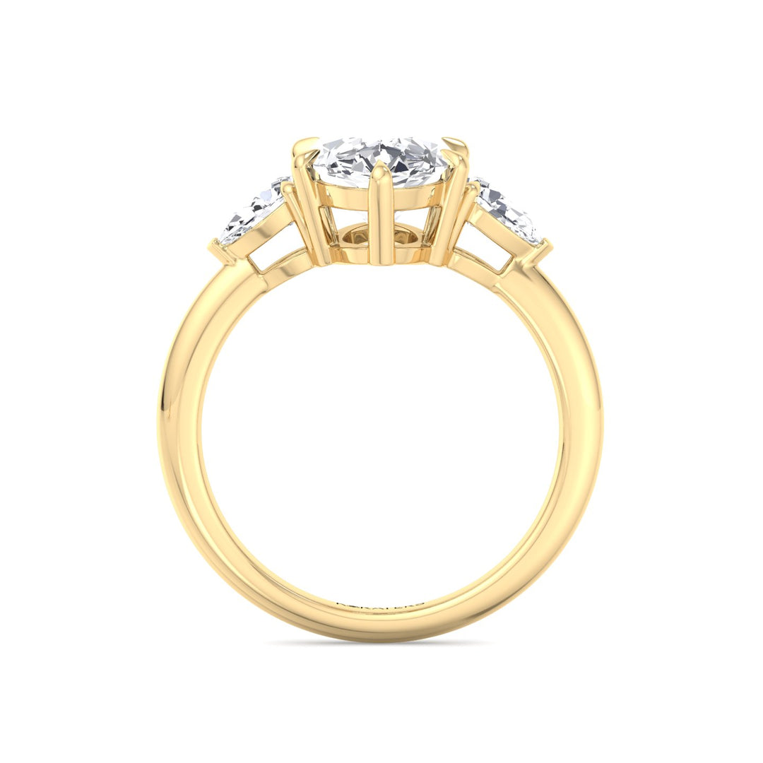 Moval Lab-Grown Diamond Engagement Ring with Pear Sidestones Yellow Gold 