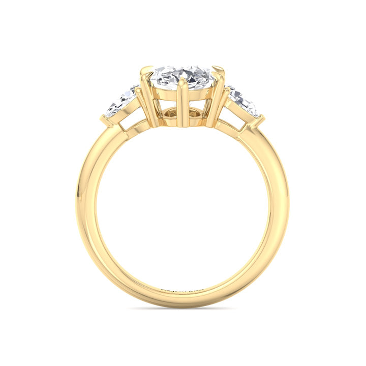 Moval Lab-Grown Diamond Engagement Ring with Pear Sidestones Yellow Gold 
