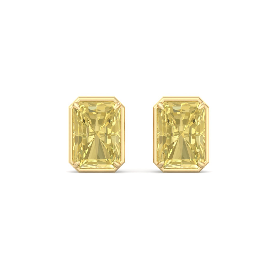 Fancy Yellow Radiant Cut Lab Grown Diamond Studs Yellow Gold 14K