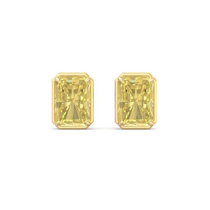 Fancy Yellow Radiant Cut Lab Grown Diamond Studs Yellow Gold 14K