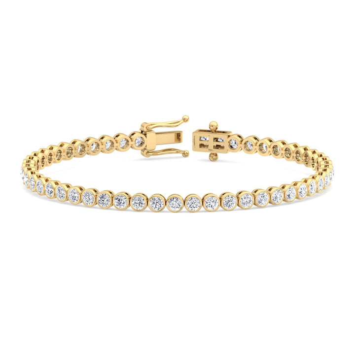 Round Shape Lab Grown Diamond Bezel Set Tennis Bracelet 14K Solid Gold