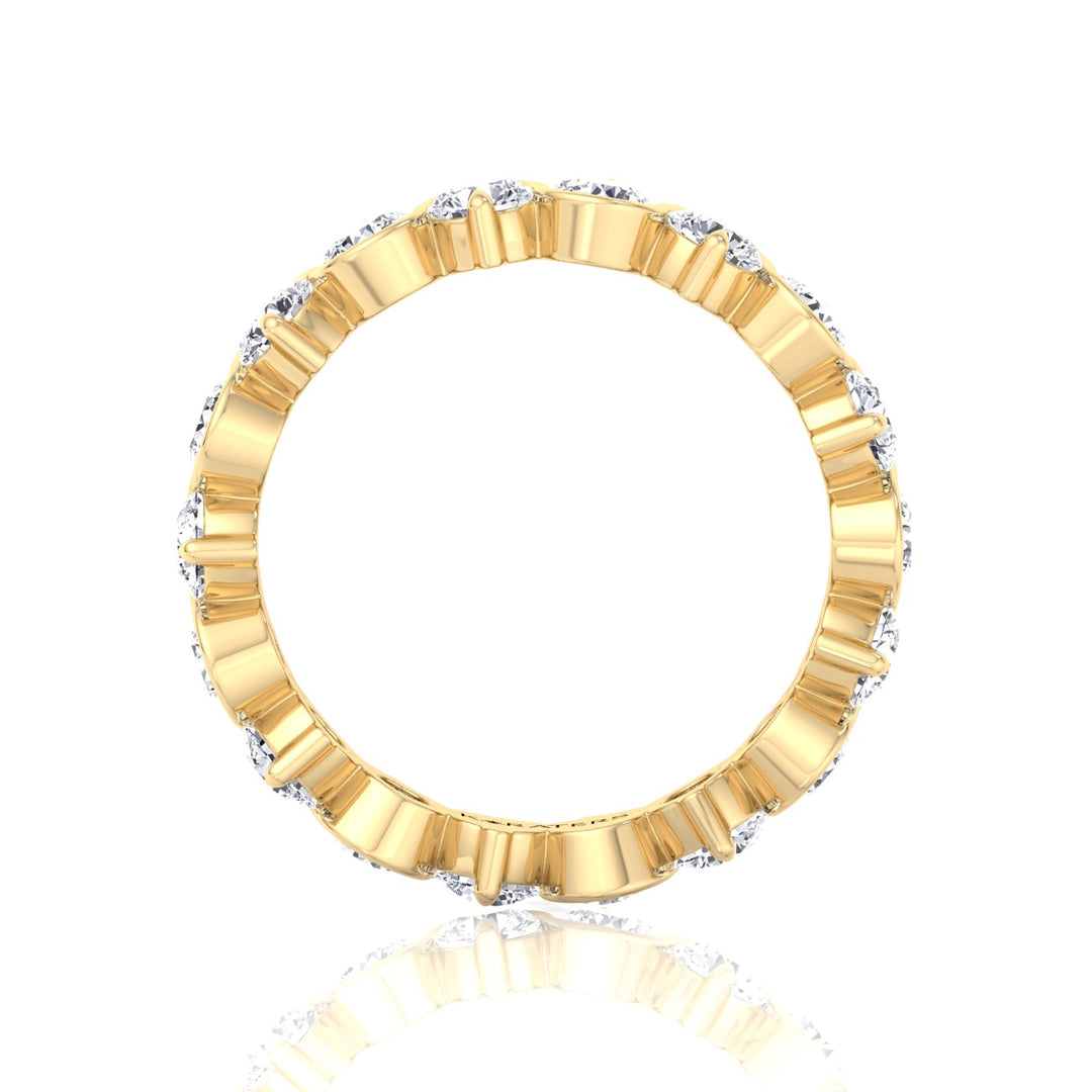 Round Shape Bezel Wave Lab Grown Diamond Eternity Band Yellow Gold 