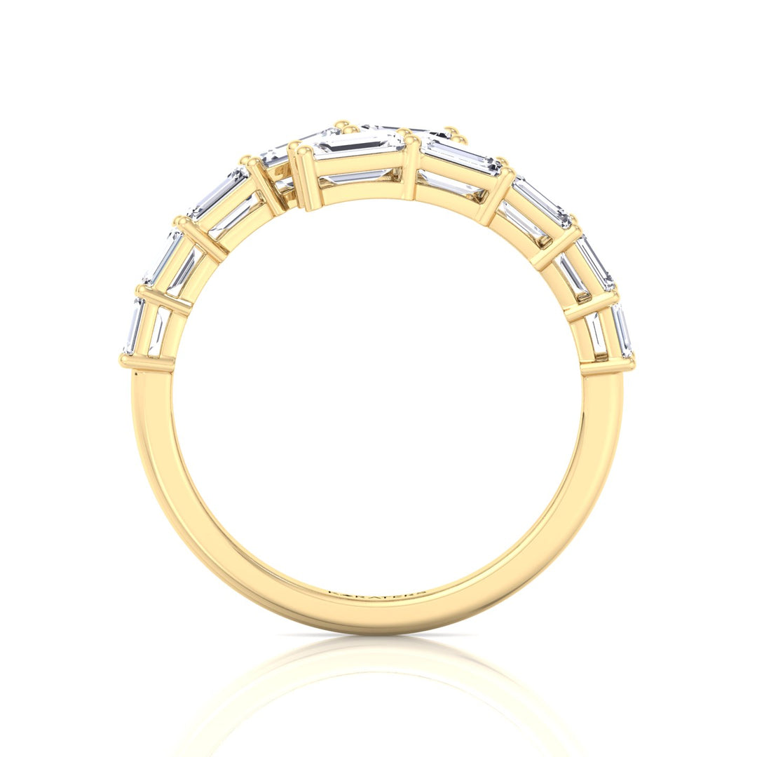Graduated Emerald Shape Lab Grown Diamond Wrap Ring Yellow Gold