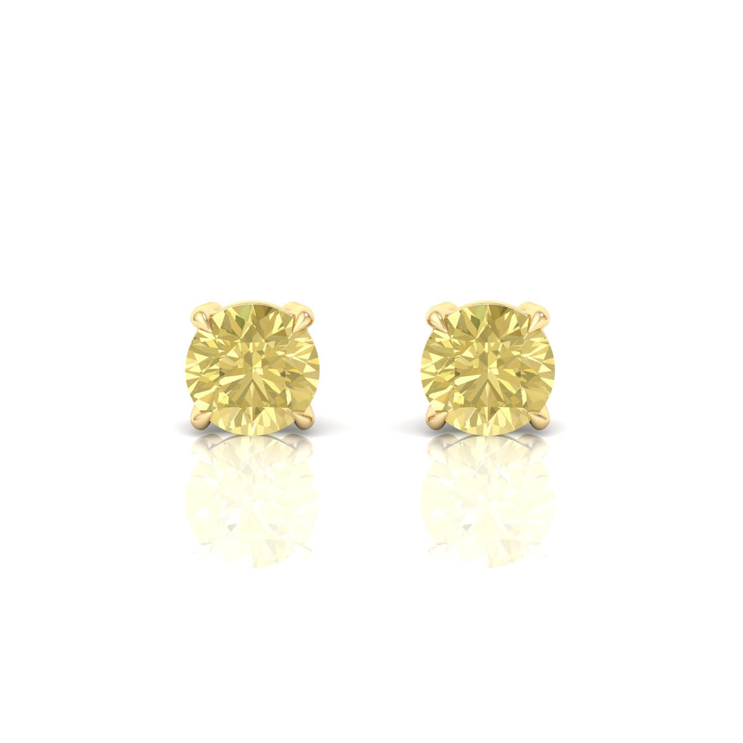 Fancy Yellow Round Shape Lab Grown Diamond Studs Yellow Gold 14K