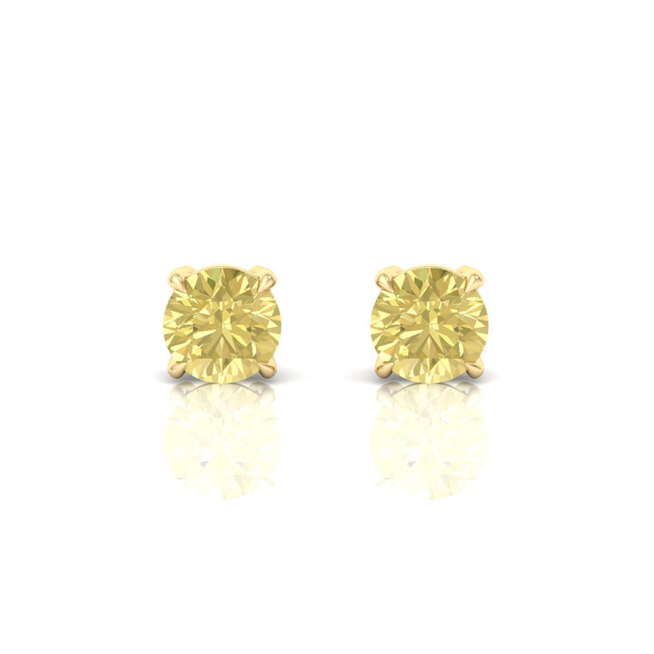 Fancy Yellow Round Shape Lab Grown Diamond Studs Yellow Gold 14K