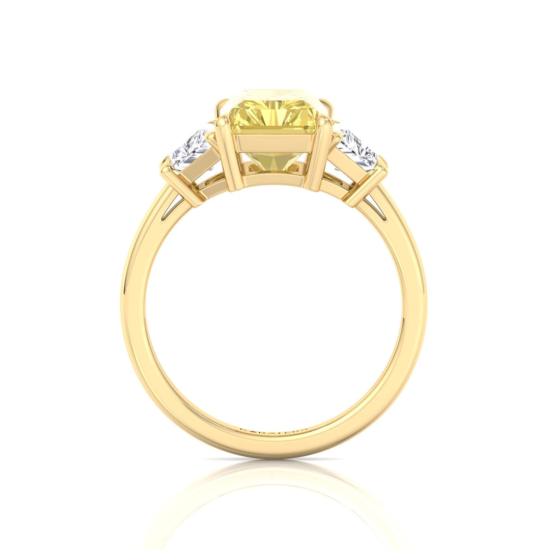 Fancy Yellow Radiant & Trapezoid Three Stone Lab-Diamond Engagement Ring Yellow Gold
