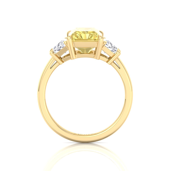 Fancy Yellow Radiant & Trapezoid Three Stone Lab-Diamond Engagement Ring Yellow Gold