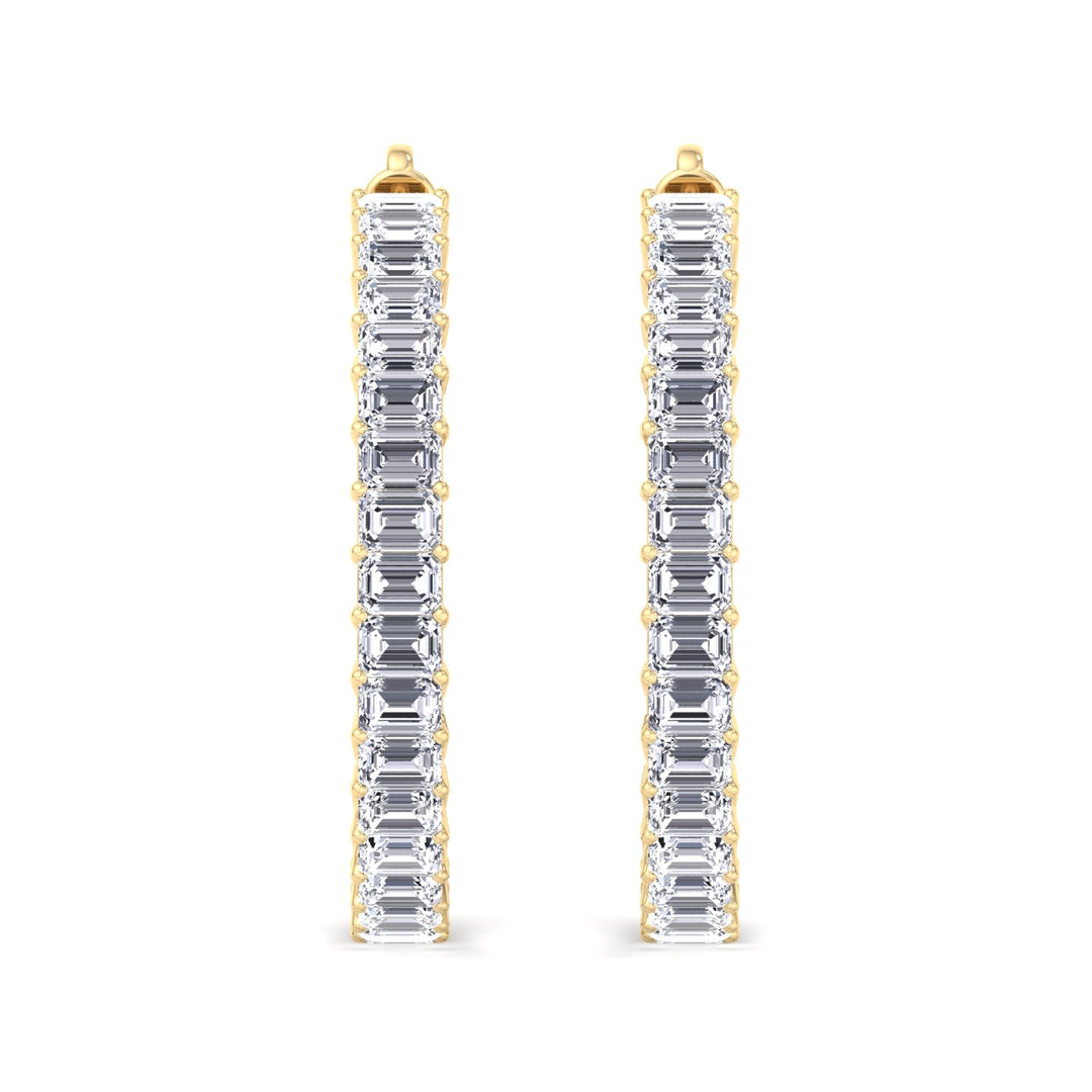 Emerald-Cut Lab Grown Diamond Hoops Yellow Gold
