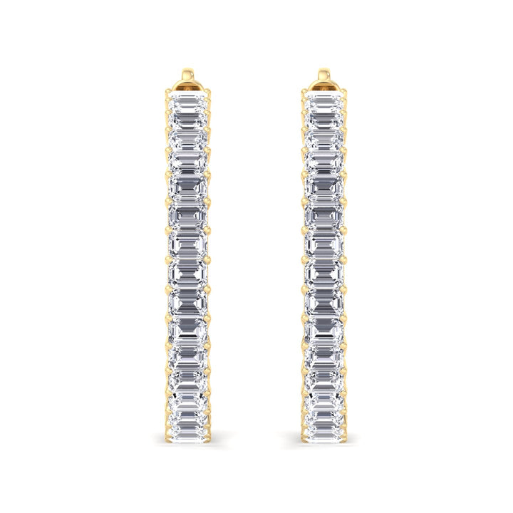 Emerald-Cut Lab Grown Diamond Hoops Yellow Gold