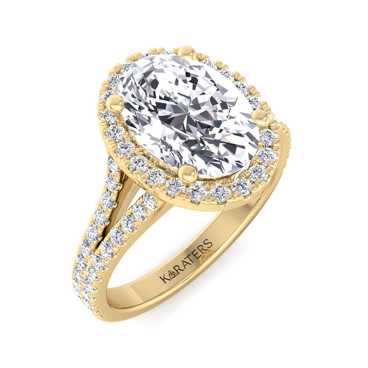 Oval Cut Halo Lab Grown Diamond Engagement Ring with Split Shank Band