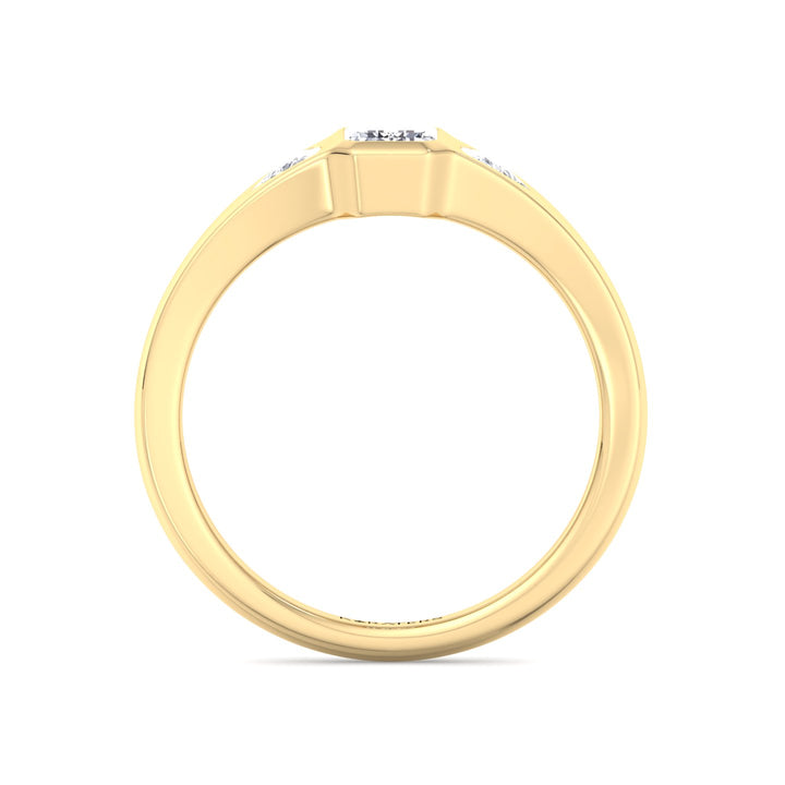 Bezel Set Emerald Lab Grown Diamond with Trillion Sidestones Engagement Ring Yellow Gold