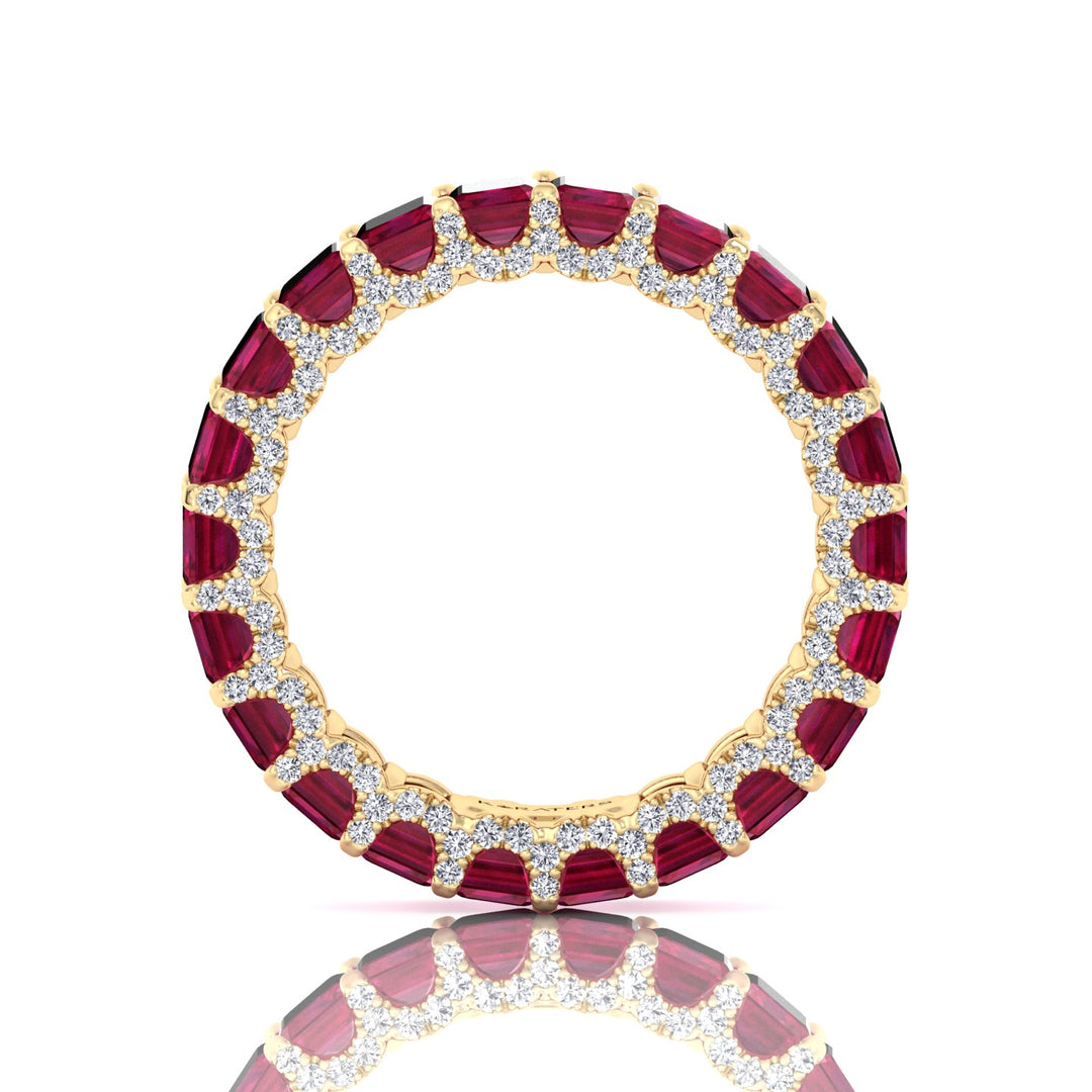 Emerald Cut Lab Grown Ruby Eternity Band - 14K- 18K -Yellow Gold
