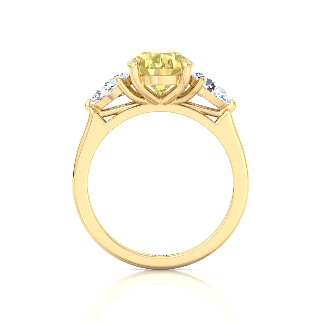 Fancy Yellow Pear Shape Lab Grown Diamond Engagement Ring with Pear Sidestones Yellow Gold