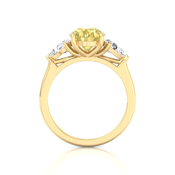 Fancy Yellow Pear Shape Lab Grown Diamond Engagement Ring with Pear Sidestones Yellow Gold