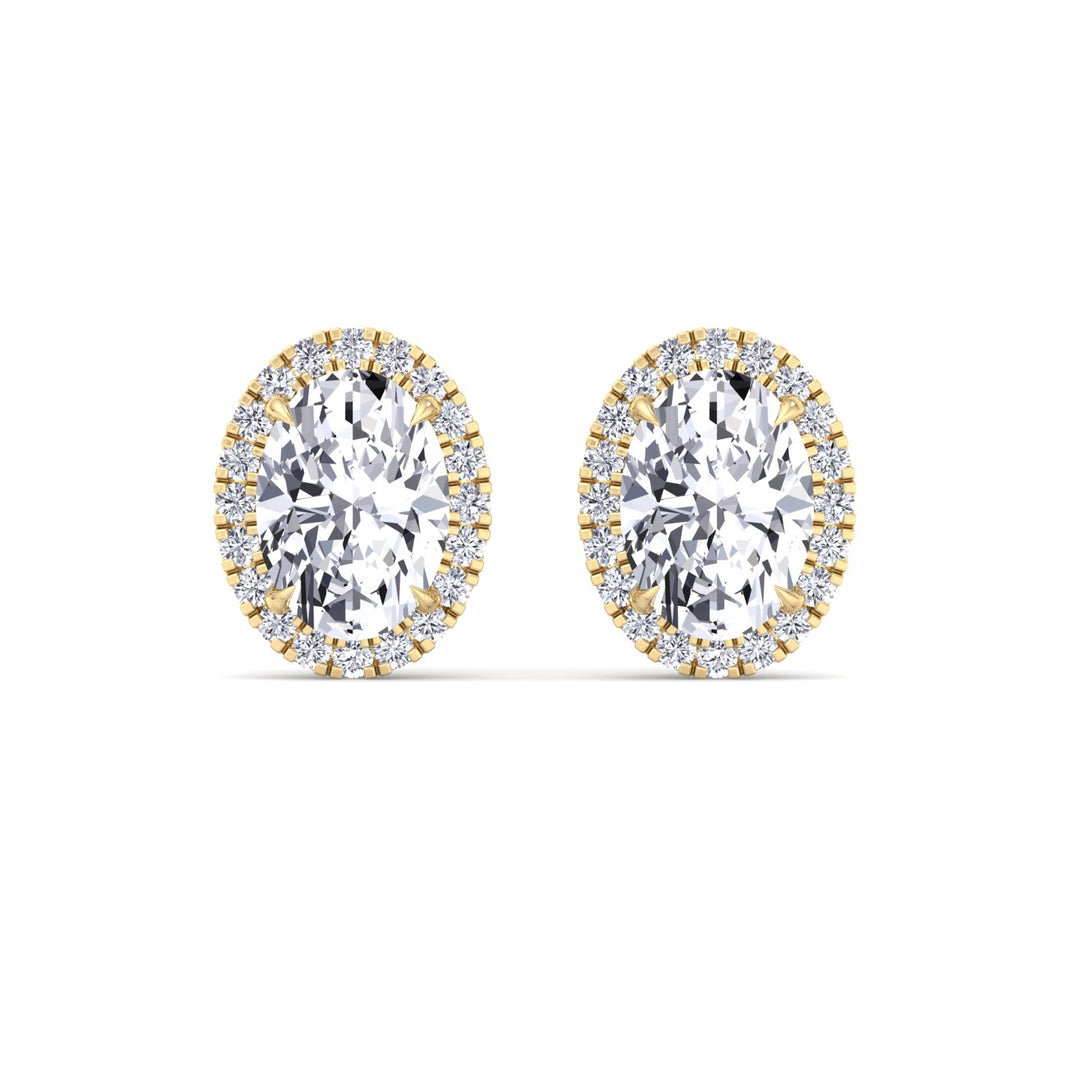 Oval Shape Lab Grown Diamond Halo Studs Yellow Gold 14K