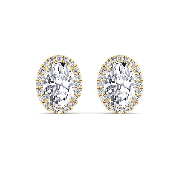 Oval Shape Lab Grown Diamond Halo Studs Yellow Gold 14K