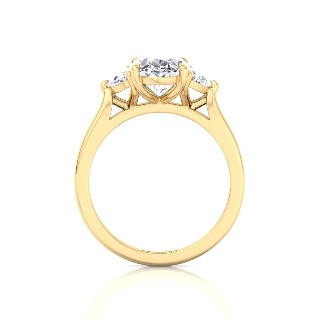Oval Shape Lab Grown Diamond Engagement Ring with Half Moon Sidestones Yellow Gold