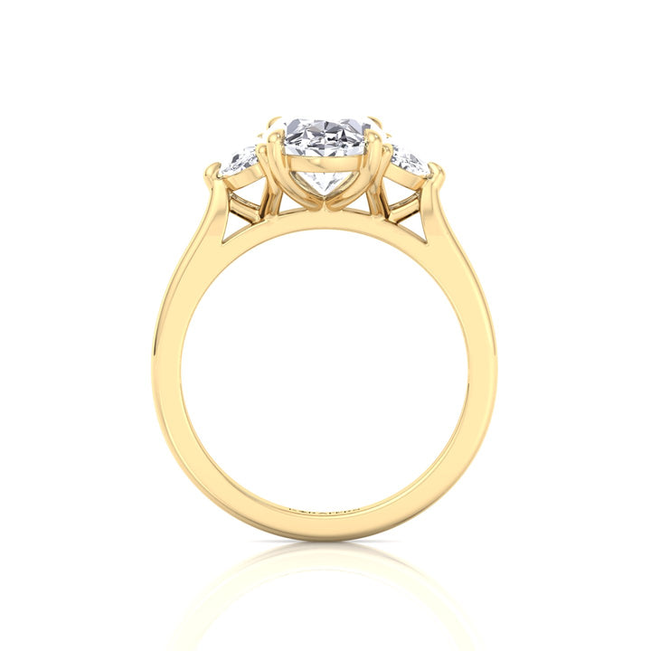 Oval Shape Lab Grown Diamond Engagement Ring with Half Moon Sidestones Yellow Gold