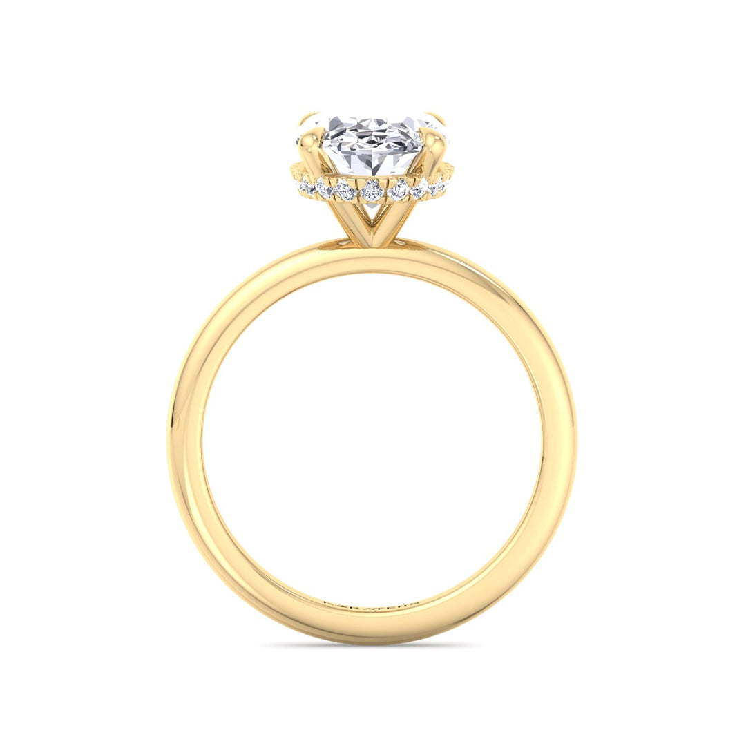 Invisible Halo Oval Shape Solitaire Lab-Grown Diamond Engagement Ring Yellow Gold 