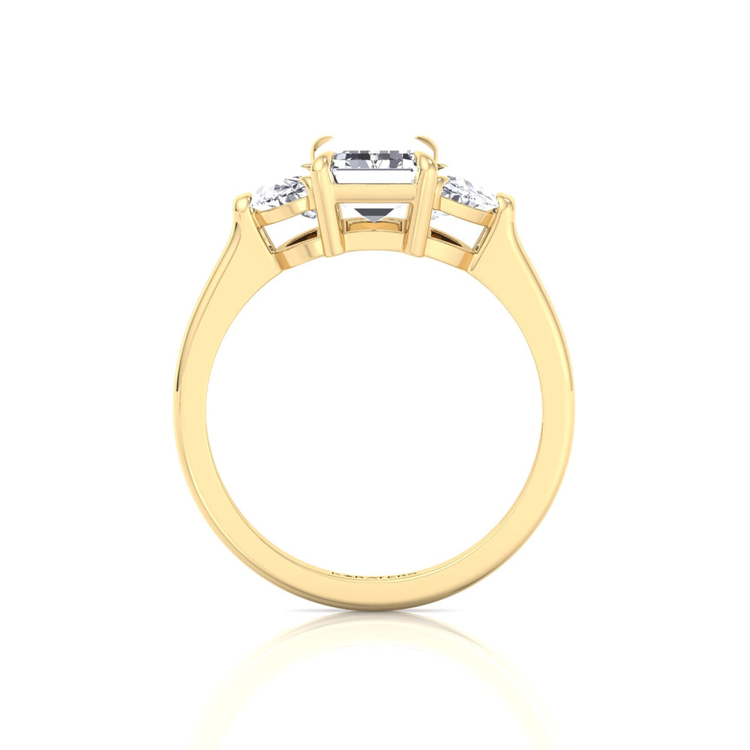Emerald Shape Lab Grown Diamond Engagement Ring with Half Moon Sidestones Yellow Gold