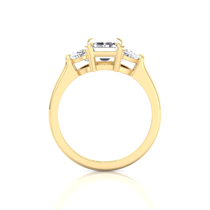Emerald Shape Lab Grown Diamond Engagement Ring with Half Moon Sidestones Yellow Gold