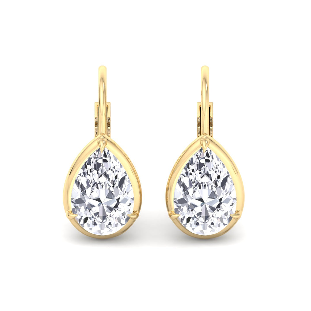 Pear Shape Lab Grown Diamond Solitaire Stud Dangle Earrings Yellow Gold 14K 4CT