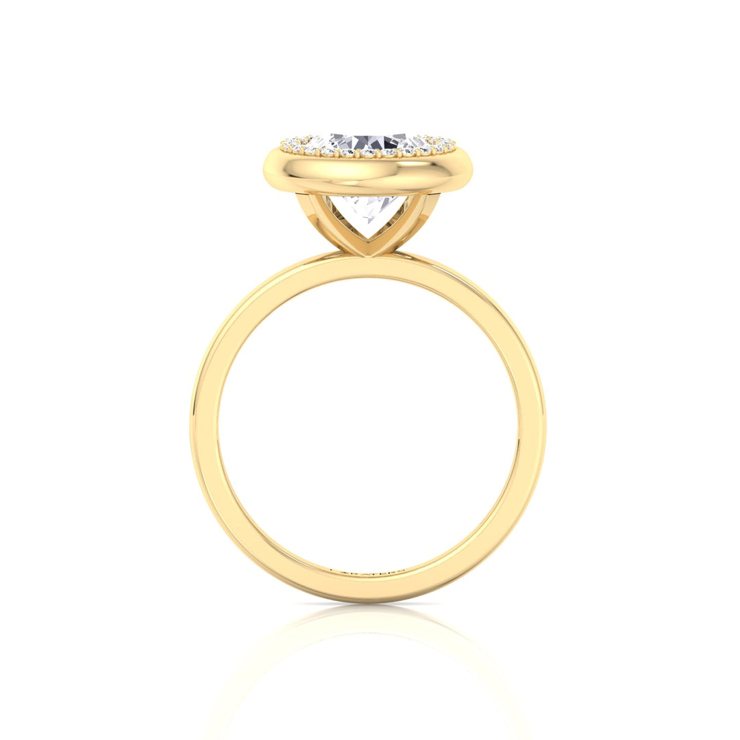 Bezel Set Round Shape Halo Lab Grown Diamond Engagement Ring Yellow Gold