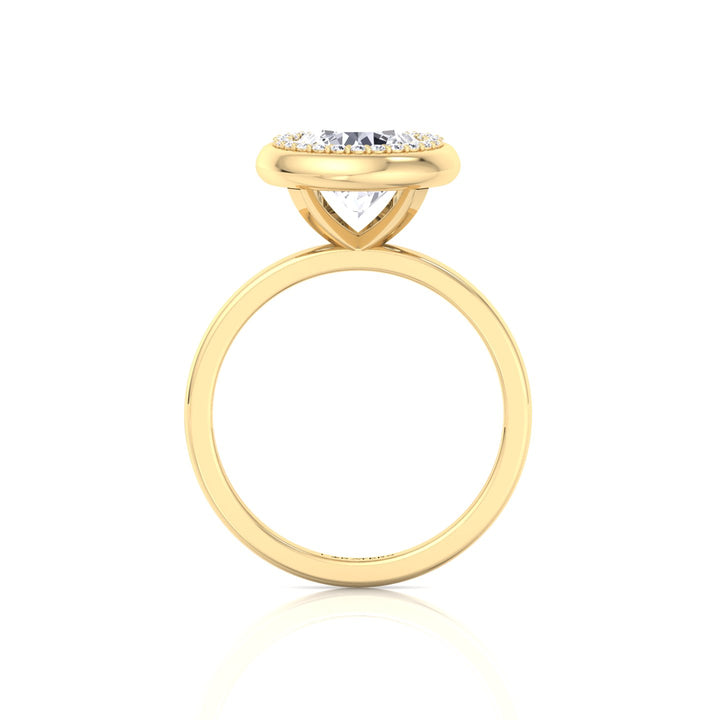 Bezel Set Round Shape Halo Lab Grown Diamond Engagement Ring Yellow Gold
