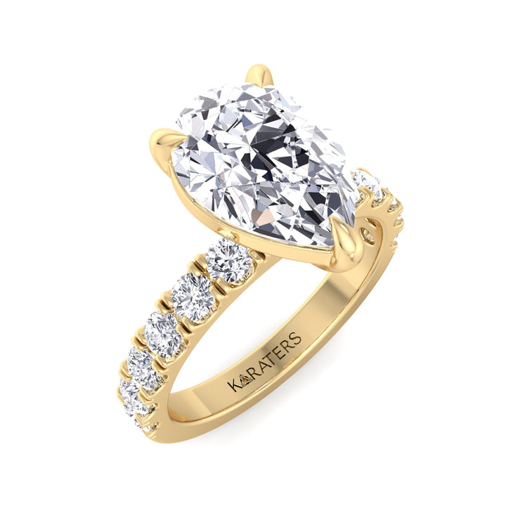 Pear Shape Lab Grown Diamond Engagement Ring With Thick Pave Band