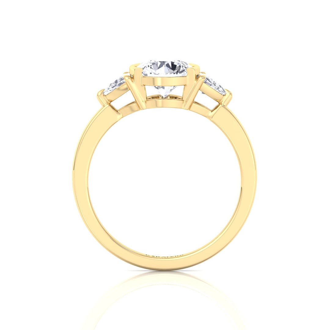 Half Bezel Round Shape Lab-Grown Diamond Engagement Ring with Trillion Sidestones Yellow Gold