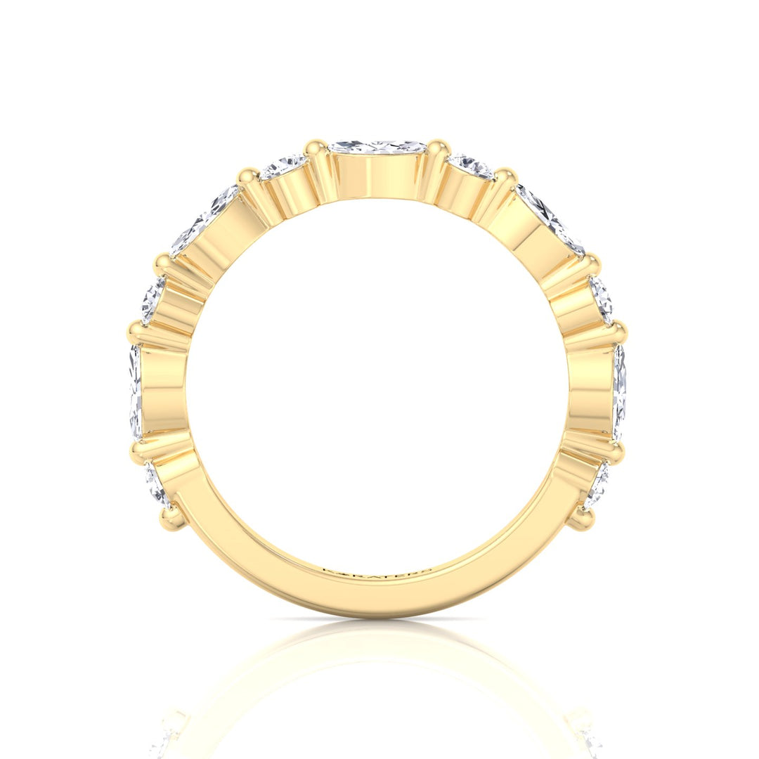 Round and Marquise Shape Lab Grown Diamond Wedding Band Yellow Gold