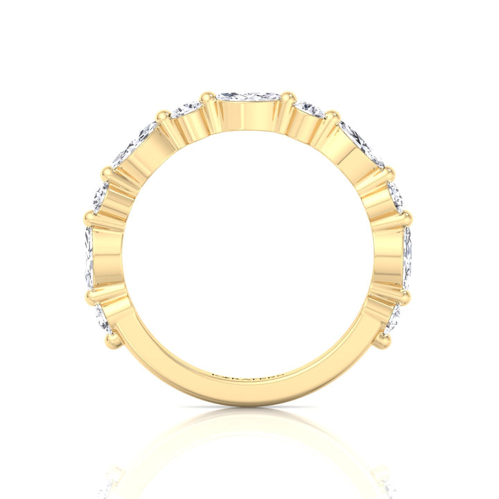 Round and Marquise Shape Lab Grown Diamond Wedding Band Yellow Gold