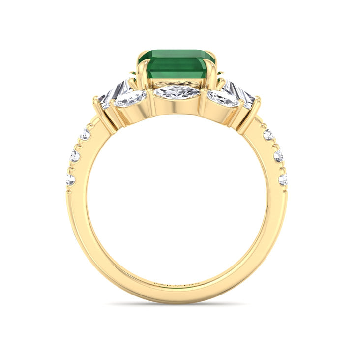 YG Green Emerald Lab Grown Diamond with Multiple Side Stone Engagement Ring standing
