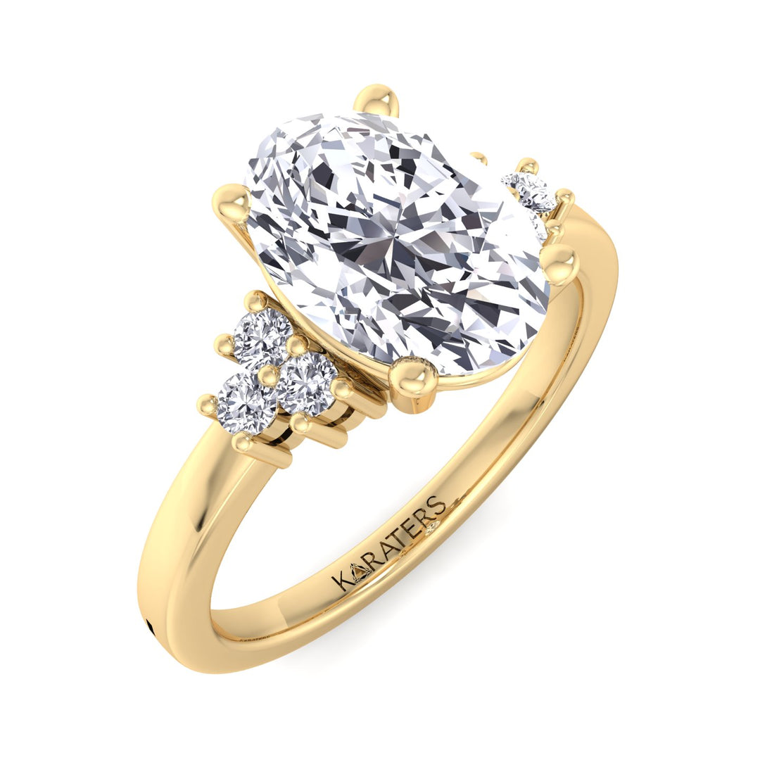 Oval Cut Lab Grown Diamond Solitaire Engagement Ring with Round SideStones