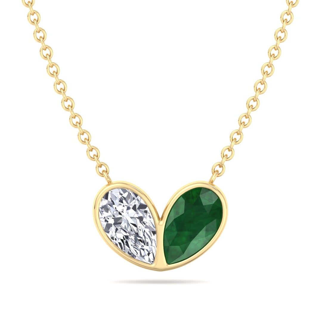 Pear Shape Green Emerald and Lab Grown Diamond Pendant Necklace-Yellow Gold