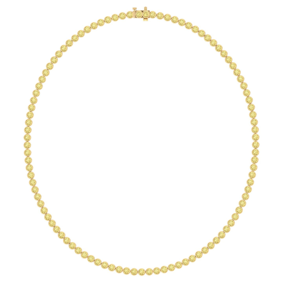 Bezel Set Fancy Yellow Lab Grown Diamond Tennis Necklace Yellow Gold