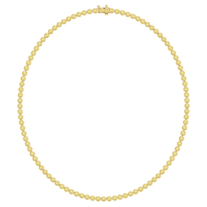 Bezel Set Fancy Yellow Lab Grown Diamond Tennis Necklace Yellow Gold
