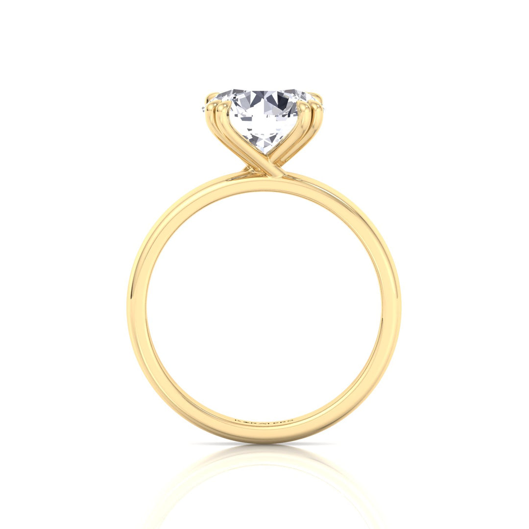 Double Prong Round Shape Lab Grown Diamond Solitaire Engagement Ring with Thick Band Yellow Gold